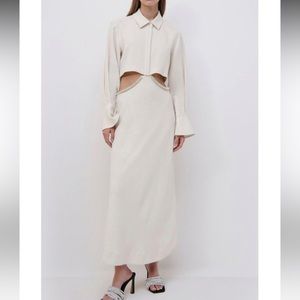 Jonathan Simkhai Women’s Nautral Nikki Diamante Embroidery Midi Dress in Nougat